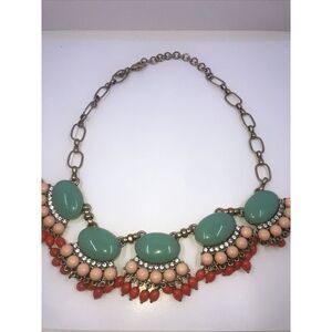 J CREW Teal, Orange, Peach, GLASS & CRYSTAL DRAMATIC RUNWAY NECKLACE Vintage